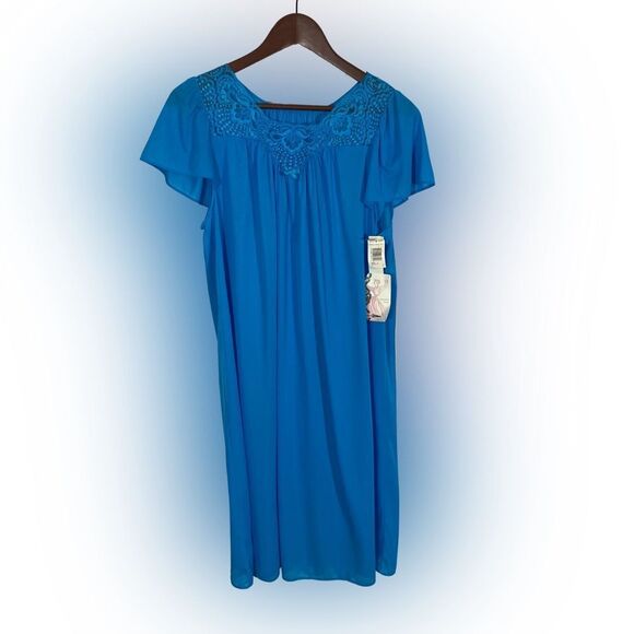 Shadow Line Night Gown Women's Medium Blue Short Sleeve Sleepwear - Picture 1 of 11